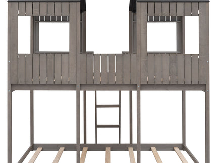 Bunk Bed With Roof, Window, Guardrail, Ladder