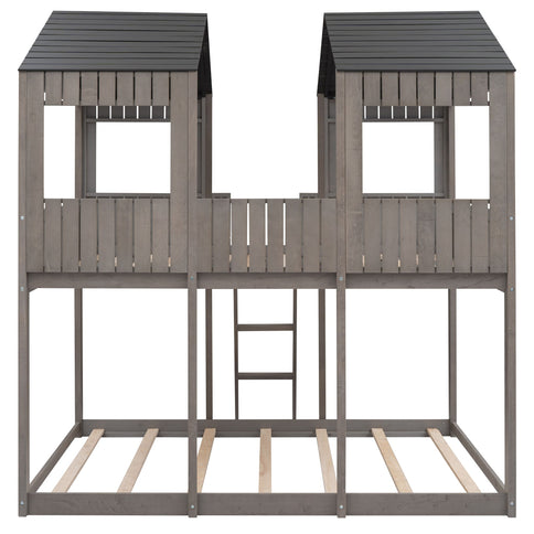 Bunk Bed With Roof, Window, Guardrail, Ladder