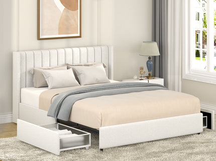 Anda - Boucle Upholstered Platform Bed With Patented Drawers Storage - Ivory