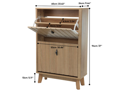 Entryway Shoe Cabinet With Flip Down Storage, Ultra Thin Freestanding Design For Home Use - Oak