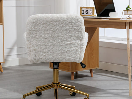 Office Chair, Artificial Rabbit Hair Home Office Chair With Metal Base, Adjustable Desk Chair Swivel Office Chair, Vanity Chair