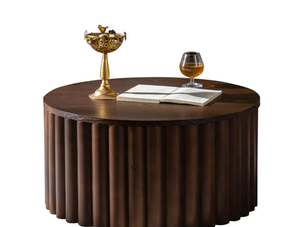 Round Coffee Table With Lift Mechanism For Living Room - Walnut