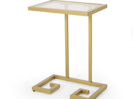 Modern Glam C Shaped End Table With Tempered Glass Top - Gold
