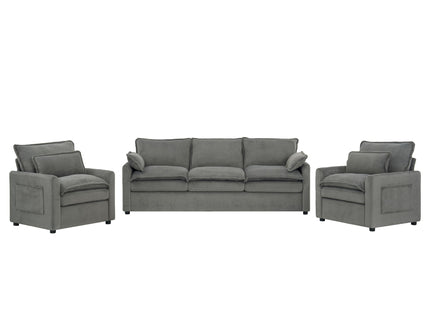 Modern Sofa Set With Double Layer Cushion And Side Storage Pockets