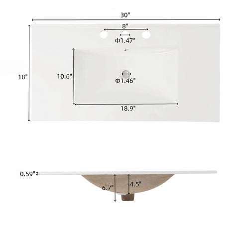 Vintage Bathroom Vanity With Ceramic Sink, Adjustable Shelves
