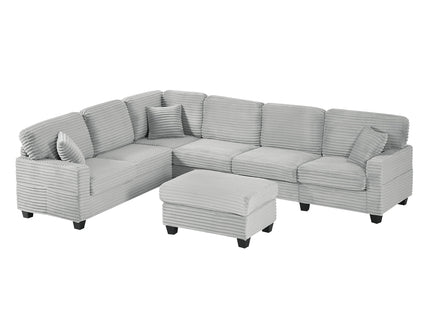 Upholstered U-Shaped Sectional Sofa With Movable Ottoman And Side Storage Pockets