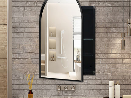 Arched Recessed Medicine Cabinet, Metal Framed Bathroom Wall Cabinet With Mirror And Adjustable Shelves, Wall Mirror With Storage For Bathroom