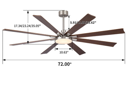 Large Ceiling Fan With Dimmable LED Light 8 Blades Remote Control, Reversible DC Motor