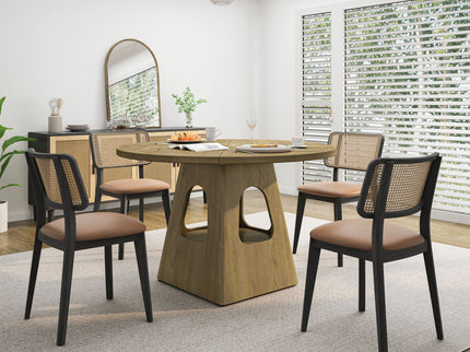 Farmhouse Round Dining Table With Storage Base