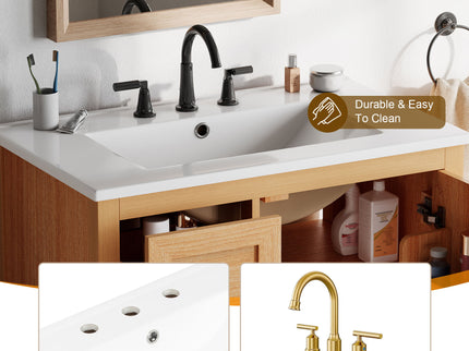 Modern Bathroom Vanity With Sink, Soft Close Drawers & Door, Storage Rack