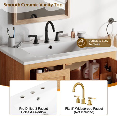 Modern Bathroom Vanity With Sink, Soft Close Drawers & Door, Storage Rack