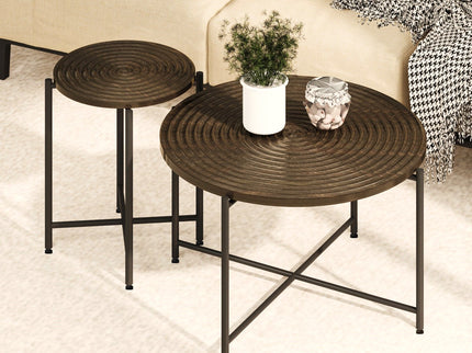 Coffee And End Table Set Waterproof Cover, Distressed Cylindrical Design, Legs Classic Rustic Charm (Set of 2)