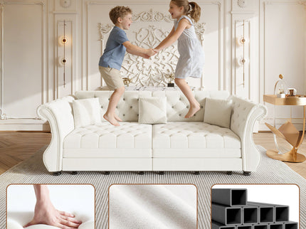 Oversized Chesterfield Pull Out Sofa Bed, Roll Arm Couch With Flower Tufting For Living Room