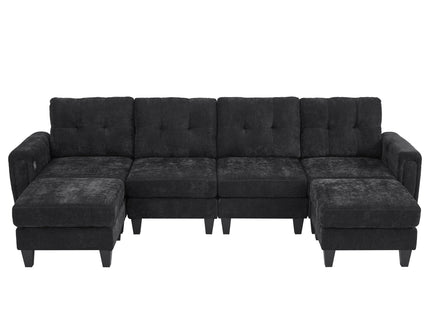 Modular Sectional Sofa With Movable Ottomans, USB Ports & Side Tables