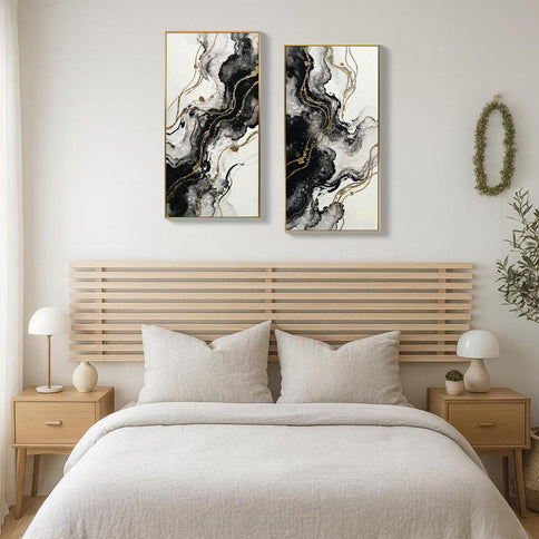 Large Framed And Abstract Wall Art, Minimalist Canvas Prints (Set of 2) - White / Black