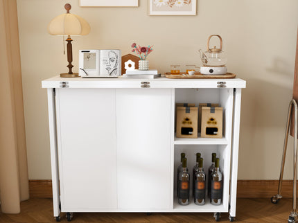 3 In 1 Foldable Side Table With 4 Storage Shelves