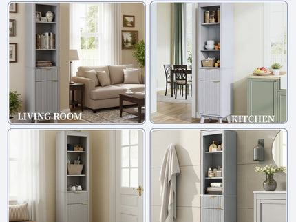 Tall Bathroom Storage Cabinet With Adjustable Shelves And 1 Drawer & Door