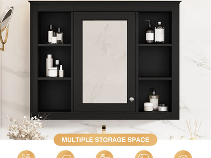 Wall Mounted Medicine Cabinet With Mirror, Storage Cabinet Featuring 6 Open Shelves And Adjustable Interior
