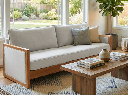 Modern 3 Seater Sofa With Wood Armrests