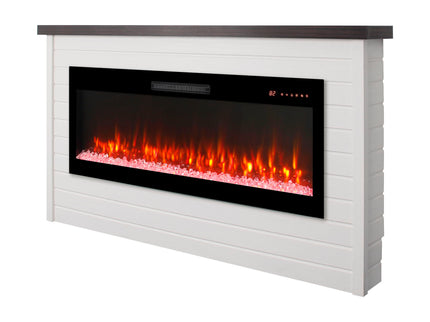 65" Electric Fireplace With Wall Mantel, 50" Fireplace Insert Heater, Remote Control, Timer For Living Room - Antique White