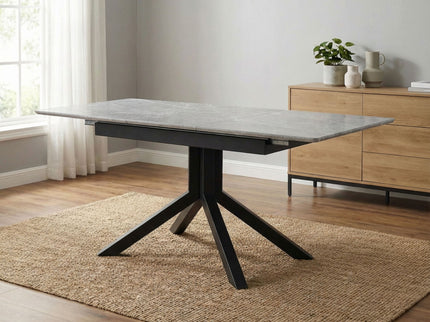 Rectangular Dining Table With Geometric Legs For Dining Room - Light Gray