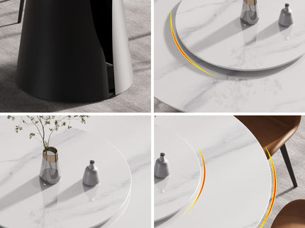Modern Artificial Stone Round Carbon Steel Base Dining Table, Can Accommodate 6 People, Artificial Stone Turntable