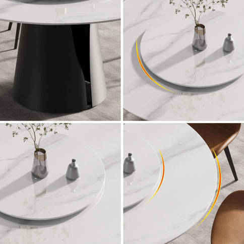 Modern Artificial Stone Round Carbon Steel Base Dining Table, Can Accommodate 6 People, Artificial Stone Turntable