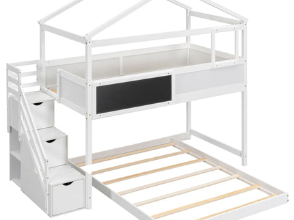 House Style Bunk Bed With Storage Staircase And board