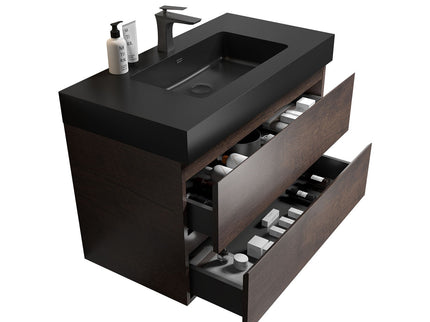Alice - Bathroom Vanity Wall Mounted With Sink, Large Storage Floating Bathroom Vanity For Modern Bathroom, One-Piece Sink Basin Without Drain And Faucet