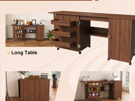 Foldable Sewing Table With Locking Casters