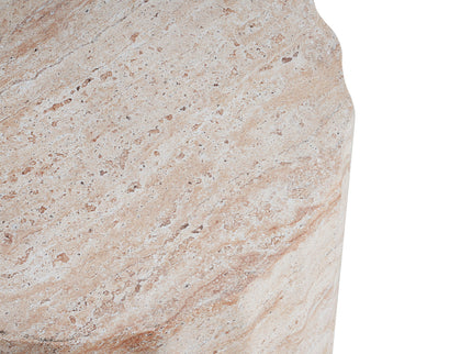 Outdoor / Indoor Lightweight Concrete Side Table, Cylinder Travertine Finish Accent Table - Beige