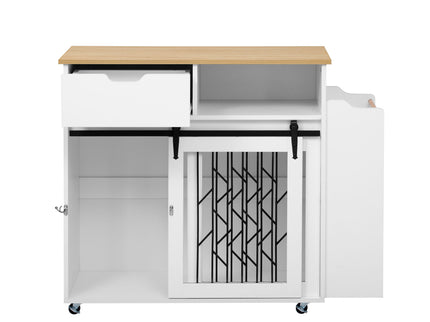 Modern Style 2 In 1 Pet Friendly Dog Crate Kitchen Island End Table Metal Pine - Natural / White