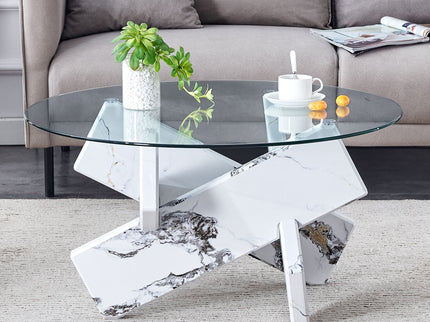 Modern Round Glass Coffee Table With Tempered Glass