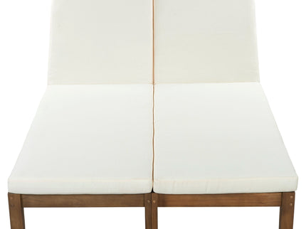Adjustable Outdoor Patio Lounge Chair 2 Seater Recliner - Beige / Walnut
