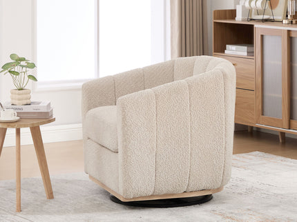 Swivel Upholstered Barrel Chair With Metal Base