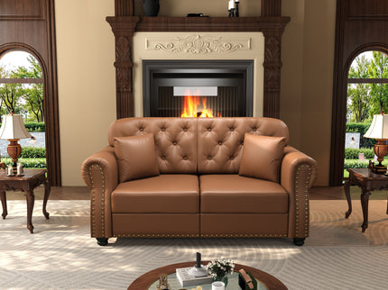 Upholstered Sofa With Nailhead Trim, Rolled Armrests With Ottoman