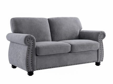Soft Loveseat, Upholstered 2 Seater Couch, Loose Back Cushions And Turned Legs