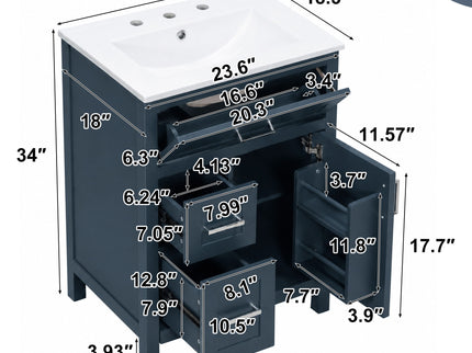 Modern Bathroom Vanity With Sink, Flip Drawer & 2 Drawers, Soft Close Hinges, Adjustable Shelf
