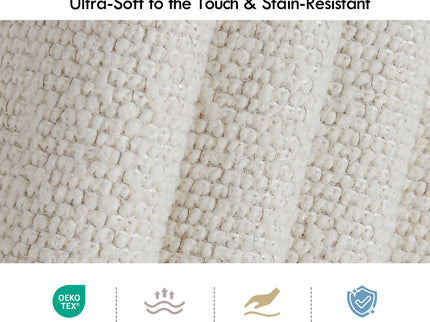 Linton - Queen Size Upholstered Platform Bed - Cream White / Light Grey / Camel Oak
