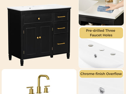 2 Piece Freestanding Bathroom Vanity Set With Sink Top, Reversible Dual Layout
