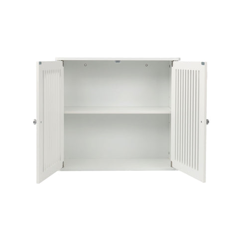 Louvered Double Door Wall Mounted Bathroom Cabinet - White
