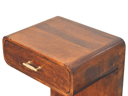 T Bar Rounded Bedside Table - Dark Brown