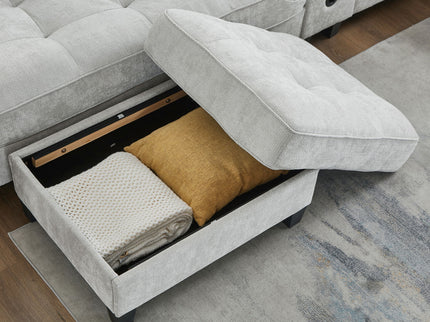 Modern Sectional Sofa U-Shaped With Movable Ottomans, tooth Speakers, LED Lights And Modular Storage