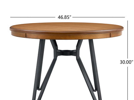 Mid Century Modern Round Dining Table With Metal Legs And Open Shelf
