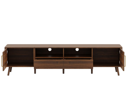 78" TV Stand For 85" TVs With Soft Close Doors, Open Shelf - Walnut