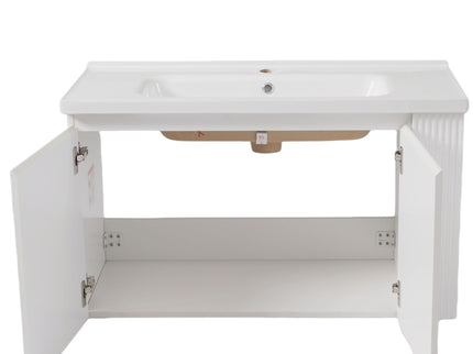 Wall Mounted Bathroom Vanity With Sink, 2 Open Shelves - White