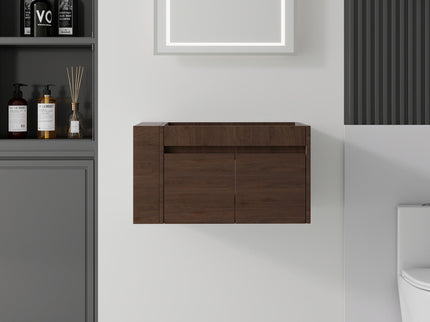 Floating Bathroom Vanity Cabinet, Soft Close Double Drawers, Open Side Storage, Wall Mounted, Cabinet Only