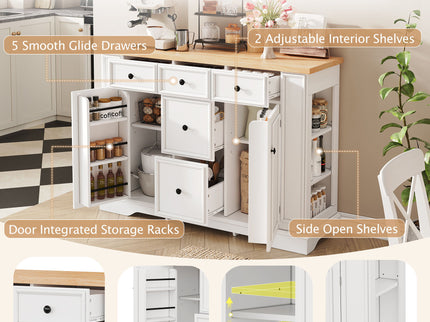 Sideboard Buffet Cabinet With 5 Drawers, 2 Cabinets, Adjustable Shelves