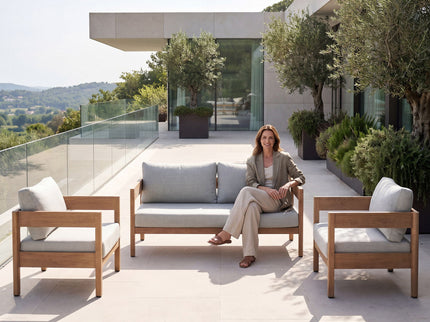 Outdoor Sofa Set Of 3 With Weather Resistant Cushions (Coffee Table Not Included) - Oak