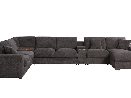 Celine - Corner Sectional Sofa With Right Facing Chaise, Cupholders, And Charging Ports - Gray